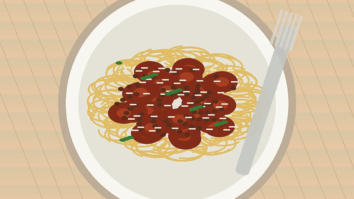 Spaghetti med bolognesesås, parmesan och färska basilikablad